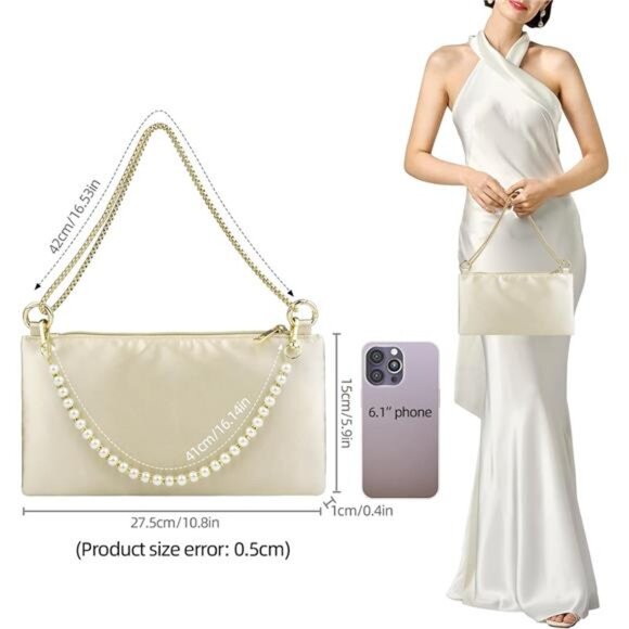 Satin Evening Clutch Purse Wedding Prom Cocktail Party Shoulder Bag for Women - Picture 4 of 7
